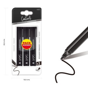 PACK 3 ROTULADORES PERMANENTE PUNTA MEDIA 2-3MM NEGROS CASTERLI