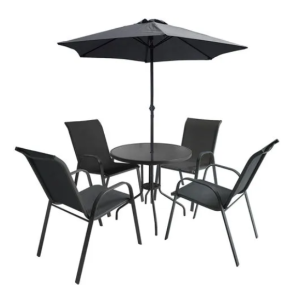 CONJUNTO MESA REDONDA 80CM + 4 SILLAS KOH TAO ANTRACITA + SOMBRILLA