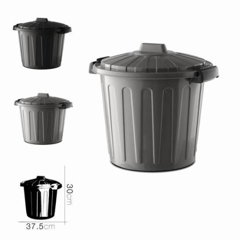 CUBO DE BASURA CON TAPA GRIS/NEGRO 7...