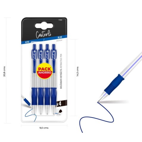 PACK 4 BOLÍGRAFOS RETRÁCTIL 1.0MM...
