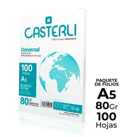 PAQUETE DE 100 FOLIOS A5 80GR CASTERLI