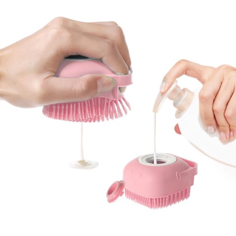 CEPILLO DISPENSADOR CHAMPU MASCOTAS ROSA