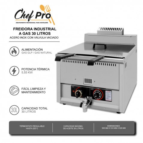 FREIDORA INDUSTRIAL A GAS 30 LITROS...
