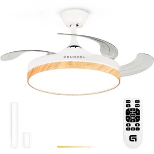 VENTILADOR TECHO 42" LED BLANCO 20W ASPAS RETRACTILES BLANCO/MADERA GRUNKEL