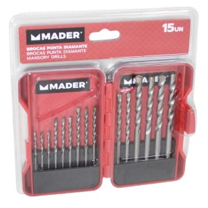 JUEGO 15 PCS BROCAS PUNTA DIAMENTE HORMIGON MADER