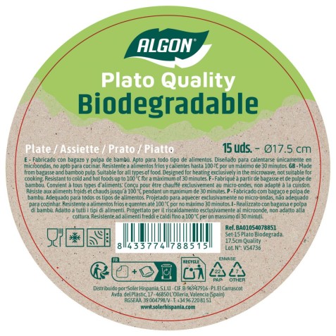 SET 15 PLATOS BIODEGRADABLES 17,5CM...