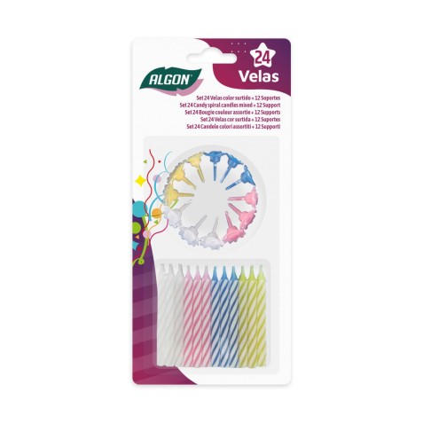 PACK 24 VELAS CON 12 SOPORTES ALGON