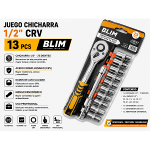JUEGO CHICHARRA 1/2" CRV 13 PCS BLIM