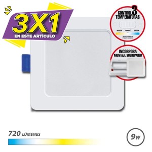 DOWNLIGHT CUADRADO 9W | 720LM 3 TEMPERATURAS + SOBREPARED ELBAT (3 X 1)