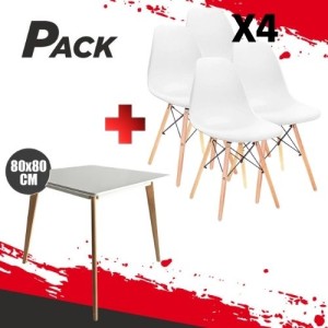 MESA DESIGN D900 80X80CM BLANCA + 4...