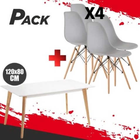 MESA DESIGN D900 120X80CM BLANCA + 4...
