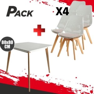 MESA DESIGN D900 80X80CM BLANCA + 4...