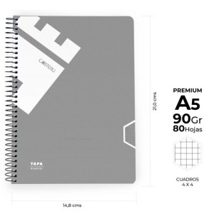 CUADERNO PREMIUM 80 HOJAS A5 CUADROS...